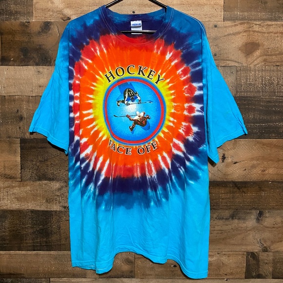 Vintage Hockey Face Off Tie Dye T-Shirt Size XXL - Picture 1 of 3